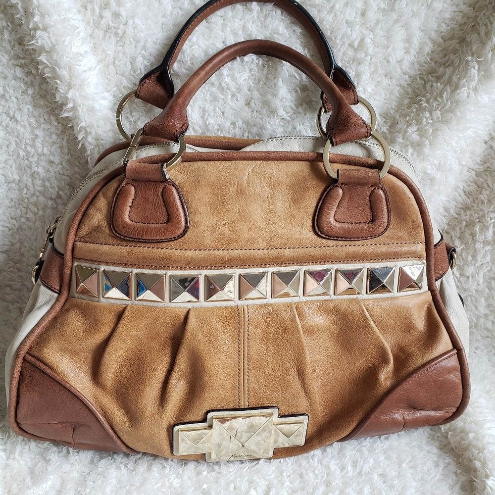 Marciano Soft Tan Large Leather Satchel Handbag